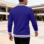 economico Giubbotti Casual-Per uomo Giacca Leggera Giacca Casual Giacca College Casuale Quotidiano Tasca Primavera Autunno A righe Streetwear Elegante Colletto Mao Regolare Nero Rosso Blu marino Blu reale Grigio chiaro Giacca