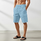 abordables Classique-Homme Shorts cargo Shorts Shorts en Lin Shorts d'été Shorts de plage Cordon de serrage Taille Élastique Multi-poches Uni Respirant Longueur Genou Extérieur Plage Vacances Hawaïen Noir bleu marine Non