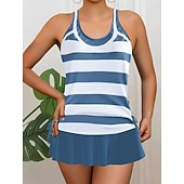 Χαμηλού Κόστους Τανκίνι-Γυναικείο Μαγιό Ταγκίνι 2 Τεμαχίων Φούστα Έλεγχος Κοιλιάς Ψηλός Ορθοστάτης Σλιμ Ανοιχτή Πλάτη Διακοπές Παραλία Φορέματα Σημαία Ράσβερ  U Λαιμός Αμάνικο