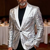 abordables Blazers Clásicos para Hombres-Hombre chaqueta Negocio Fiesta de Cóctel Fiesta de Boda Moda Casual Primavera &amp; Otoño Poliéster Plano Bolsillo Botones Cómodo Botonadura Simple Chaqueta de sport Plata Negro Blanco Verde Trébol