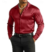 economico Camicie in raso da uomo-Per uomo Camicia Camicia in raso Camicia elegante Camicia con Bottoni Camicia da Ballo Tinta unica Balli di fine anno Matrimonio Nero Rosso Blu Verde Manica Lunga Collo ripiegato Tutte le stagioni