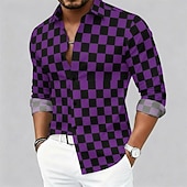 preiswerte Geometrische Muster-Herrenhemd für Karnevalspartys – auffälliges kariertes Festival-Design