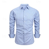 economico camicia da uomo con bottoni-Per uomo Camicia Camicia Estiva Camicia casual Camicia da Spiaggia Camicia con Bottoni Marrone Scuro Nero Rosso Blu scuro Grigio Manica Lunga Plaid Bavero Casuale Quotidiano Abbigliamento Moda Casual