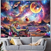 abordables Tapisseries à la lumière noire-Tapisserie murale lumineuse à effet ultraviolet, motif astronaute, galaxie, espace, phosphorescente, univers psychédélique, planètes, ciel étoilé néon, décoration murale pour la maison