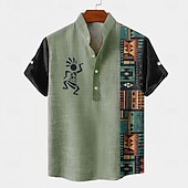 Χαμηλού Κόστους Εθνοτικό πρότυπο-Ανδρικά Γεωμετρικά σχήματα Etnic Κοκοπέλλι Πουκάμισο Πουκάμισο με κουμπιά Κοντομάνικο Vintage ρετρό Αργίες Καθημερινά Καλοκαίρι Άνοιξη Όρθιος γιακάς Henley Collar 3D εκτύπωση Λινό σαν πουκάμισο Kaki