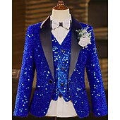 cheap Ring Bearer Suits &amp; Outfits-Ring Bearer Suit Boys' Kids Suit Blazer &amp; Vest &amp; Pants &amp; Shirt &amp; Tie Boy's Formal Suit Casual Outdoor Party Fashion Cool Basic Solid Color Sequins Pocket Buttons Royal Blue Polyester