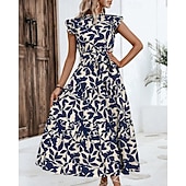 economico Abiti Floreali Stampati-Per donna Abito Midi Abito Floreale Abito Stampato Moda Moderno All'aperto Vacanza Uscire Vestibilità comoda Floreale Senza Maniche Collo alla coreana Arancione Marrone Verde Blu scuro Estate