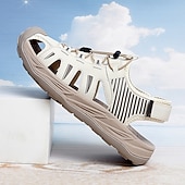 economico sandali da esterno-sandali sportivi beige da uomo: design comodo con rete traspirante, vestibilità regolabile per la spiaggia, le passeggiate e l'estate