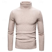 cheap Men's Pullover Sweater-Men's Turtleneck Sweater Pullover Sweater Jumper Cropped Sweater Ribbed Knit Regular Tops Knit Plain Turtleneck Modern Contemporary Casual Casual Work Clothing Apparel Fall Winter Wine Black S M L
