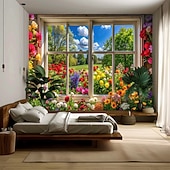 cheap Wall Tapestries-Tapestry Banners Blanket Flower Window 3D Bedroom Living Room Dorm Teens Room College Dorm Wall Porch Home Decor