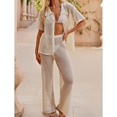 رخيصةأون ملابس علوية للشاطئ-نسائي ملابس السباحة تغطية الجسم 2 قطعة ملابس السباحة مقصوص محبوك العطلة ملابس الشاطئ لون الصلبة رقبة دائرية كم قصير بدلة سباحة