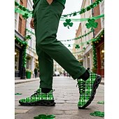  Мужские кроссовки ко Дню Святого Патрика – зеленые в клетку с клевером, идеально подходят для парадов и праздников.