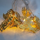 tanie Łańcuchy świetlne baterii-Lampki dekoracyjne na Ramadan Eid zasilane bateriami, 3/6 m, 20/40 diod LED, księżyc, gwiazda, zamek, latarnia, dekoracje do wnętrz na Ramadan, zasilanie USB