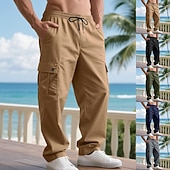baratos Calças Cargo-Homens Calças Cargo Calças Calças largas Com Cordão Cintura elástica Bolso multi Tecido A Prova de Vento Conforto Diário Ao ar livre Feriado Roupa de rua à moda Preto Verde Tropa