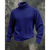 abordables Pull col rond-Homme Pull Pull Tricoté Côtelé Tricoter Hauts Réguliers Tricoté Uni Col roulé Mode Streetwear Occasionnel Tenue quotidienne Vêtement Tenue Automne Hiver Noir Marine foncé M L XL