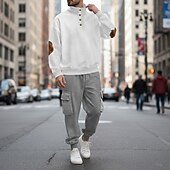 abordables Survêtements de base-Homme Sweat-shirt Ensemble Survetement Sweat à capuche gaufré Ensemble de tenues Col montant Quotidien Extérieur Sports Jacquard Cordon de serrage Boutonner Bloc de Couleur Rouge vin Tenues de Sport