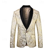 cheap Party Blazer-Men's Blazer Jacket Shawl Collar Fashion Party Luxury Paisley Jacquard Blazer Red Beige Tailored Fit Single Breasted One-button