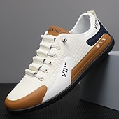 economico Scarpe Casual con Lacci-scarpe da ginnastica bianche da uomo, in mesh traspirante e pelle, comode scarpe da ginnastica con lacci per la corsa, la palestra e l'abbigliamento casual quotidiano