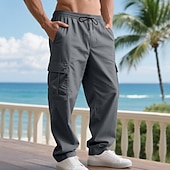 baratos Calças Cargo-Homens Calças Cargo Calças Calças largas Com Cordão Cintura elástica Bolso multi Tecido A Prova de Vento Conforto Diário Ao ar livre Feriado Roupa de rua à moda Preto Verde Tropa