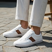 economico Sneakers Casual-scarpe da ginnastica da uomo in pelle bianca e marrone, scarpe casual con lacci per l'uso quotidiano