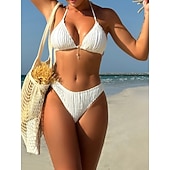 cheap Bikini Sets-Women's Bikini 2 Piece Swimsuit Skirt Slim Backless Vacation Beach Wear Solid Color Halter Neck Sleeveless Bathing Suits