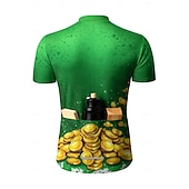  Camiseta Masculina do Dia de São Patrício Jersey Jersey de Ciclismo Jersey Downhill T-Shirt Quatro Folhas de Trevo Camiseta de Manga Curta Camiseta de Ciclismo Top com 3 Bolsos Traseiros UV