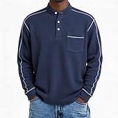 ieftine Tricou Waffle Knit-Bărbați Tricou Waffle Tricou Cămașă Henley Waffle Manșon Lung Henley Toate Sezoanele Culoare solidă Casual Buzunare Casual Casă În aer liber Albastru Deschis Verde Deschis Roșu-aprins Top tricou