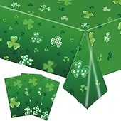 preiswerte Tischdecken-Plastiktischdecke zum St. Patrick's Day, grünes Kleeblattmuster, irisches Kleeblattmotiv, festliche Tischdecke für die Feier zum St. Patrick's Day.