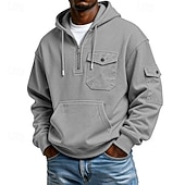 economico felpe con cappuccio da uomo di base-Per uomo Felpa con cappuccio Maglione Felpa con cappuccio e zip corta Felpa con cappuccio in pile Grigio chiaro Con Cappuccio Semplice Tasca Quotidiano Sport &amp; Outdoor Ferie Streetwear Abbigliamento