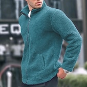 preiswerte Herrenjacken &amp; Herrenmäntel-Herren Wintermantel Teddymantel Freizeitjacke Lässig Täglich Thermowarm Tasche Vollreißverschluss Herbst Winter Einfach Streetwear Täglich Stehkragen Regulär Blau Schwarz Marineblau Braun Khaki Jacken