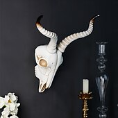 ieftine Sculpturi-Decor de perete nordic cu craniu de animal viking, ornament suspendat din rășină cu craniu de berbec artificial, pentru casă, bar &amp;decorațiuni de perete pentru restaurant, petrecere &amp;recuzită