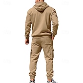 baratos Basic Tracksuits-Men's Hoodie Tracksuit Hoodie &amp; Pants Set Hoodie Daily Outdoor Vacation Daily Wear Drawstring Zip Up Plain Black Navy Blue Khaki Activewear Sports Fashion Fall
