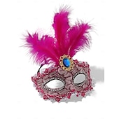 billiga Tillbehör-Kvinnors Grön Fjäder Venetiansk Maskeradmask - Lyxig Barock Crystal-Pyntad Karneval Kosttillsats för Venedigfestivalen Mardi Gras  Maskeradfester