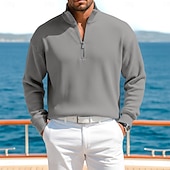 cheap Men's Classic Polo-Men's Corduroy Shirt Polo Shirts Casual Outdoor Quarter Zip Long Sleeve Fashion Modern Solid Color Plain Warm Spring Spring &amp;  Fall Regular Fit Black Wine Navy Blue Green khaki Army Green Corduroy
