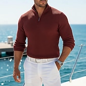 voordelige Heren Klassieke Polo-Voor heren Wafel Poloshirts Met Textuur Casual Buiten Kwart ritssluiting Lange mouw Modieus Modern Effen Kleur Effen Gebreid Herfst winter Zomer Lente Strak Donker Bruin Wit Wijn Marineblauw
