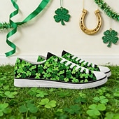 halpa Naisten kengät-naisten Pyhän Patrickin päivän lenkkarit apilanlehden kukkakuviolla – mukavat nauhalliset kangaskengät paraateihin, festivaaleille ja vapaa-aikaan