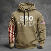 cheap Flag Pattern-America's 250th Anniversary Men's Hoodie Pullover Hoodie Festival Black Navy Blue Khaki 3D Print Winter Spring &amp;  Fall Designer S M L XL 2XL 3XL