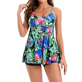abordables Surfing Tankinis &amp; Bikinis-Mujer Traje de baño con estampado floral Traje de baño Tankini Floral Tropical Control de barriga Elástico Sin Mangas Bañadores Surf Playa Vocación Verano