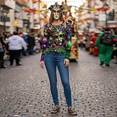 economico Scarpe da donna-Scarpe Slip-On in Tela con Stampa di Maschere da Carnevale da Donna per Mardi Gras - Calzature Festive e Leggere con Vestibilità Larga per Parate Celebrazioni in Strada Feste a Tema e Uscite Estive