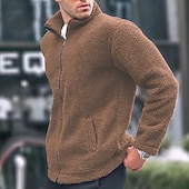 preiswerte Herrenjacken &amp; Herrenmäntel-Herren Wintermantel Teddymantel Freizeitjacke Lässig Täglich Thermowarm Tasche Vollreißverschluss Herbst Winter Einfach Streetwear Täglich Stehkragen Regulär Blau Schwarz Marineblau Braun Khaki Jacken