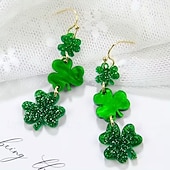  1 par de pendientes del Día de San Patricio, pendientes acrílicos con brillantina de trébol verde, gancho de aleación de estilo vintage, ropa informal, accesorios festivos y regalo