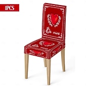 رخيصةأون غطاء كرسي الطعام-غطاء كرسي طعام مطاطي لعيد الحب، بنقشة مربعات الجاموس باللونين الأسود والأبيض مع قلب وقوس على مسند الظهر، غطاء كرسي شتوي قابل للإزالة والغسل للمنزل والمطعم والمطبخ وغرفة المعيشة (1/4/6 قطع)