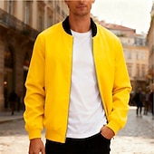 economico Giubbotti Casual-Per uomo Giacca Leggera Giubbotto bomber Giacca Casual Casuale Quotidiano Leggero Tasca Primavera Autunno Semplice Streetwear Elegante Colletto Mao Regolare Blu Nero Giallo Rosso Blu marino Giacca
