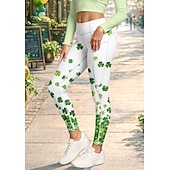  St. Patrick Women's pilates leggings fitness pants Gym Leggings Pockets Stamp Duty Side Pockets Pilates Gym Gym Workout Pants Tights Leggings Floral Clover Green Sports Activewear High Elasticity