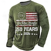 cheap Patriotic 250 T-shirts-4th of July 2026 250th Memorial Day Men's 3D Print Crew Neck Long Sleeve T-Shirt Casual Daily