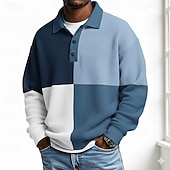 economico Polo geometrica da uomo-Per uomo Geometrico Blocco di colori Polo Manica Lunga Magliette polo Bavero Casual Scuola Athleisure Abbigliamento quotidiano Stampa 3D Primavera Autunno Blu Verde
