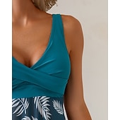 tanie Tankini i bikini do surfingu-Damskie Docieplacze Dwuczęściowy kostium kąpielowy Kąpielówki Kwiaty Stroje kąpielowe Niebieski UPF 50+ Bez rękawów - Surfing Plaża Pływacki Lato