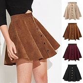 preiswerte Lässige Röcke-Damen Mode Lässig Mini Hohe Taille Röcke Einfach Patchwork Mikroelastisch Täglich Straße Schwarz Fuchsie Khaki Beige Frühling Polyester