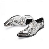 cheap Premium Leather Loafers-Men's White Snake Print Slip-On Shoes with Metal Accents – Stylish Formal Shoes for Evening Wear and Fashion-Forward Occasions