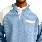 ieftine Tricou Waffle Knit-Bărbați Tricou Waffle Tricou Manșon Lung Henley Toamnă Toamna iarna Toate Sezoanele Culoare solidă Texturat Tradițional / Retro Casual Peteci Casual Casă În aer liber Albastru Deschis Negru Verde